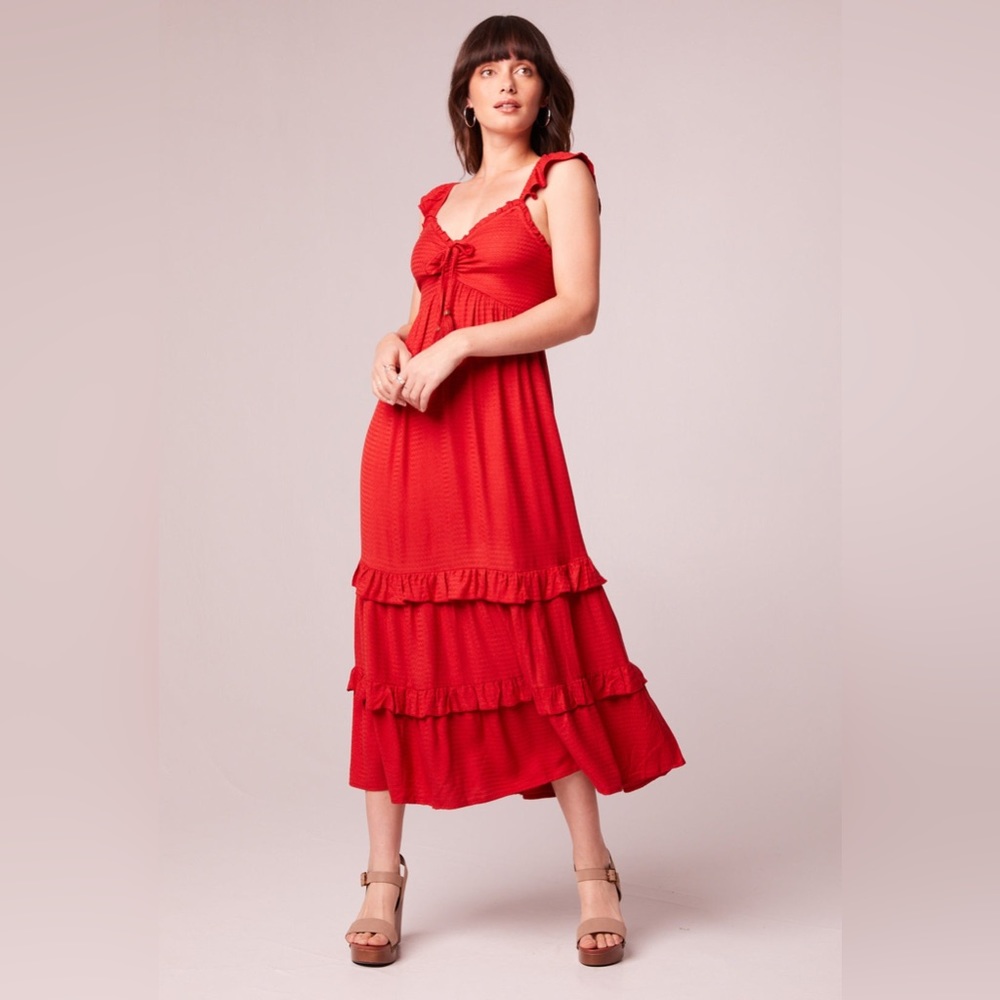 B.O.G. Collective Clarisse Red Tiered Midi Dress - Picture 3 of 5